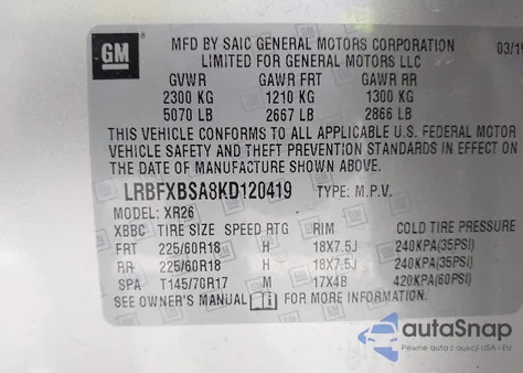 2019 Buick Envision Fwd Preferred from USA, damaged, VIN LRBFXBSA8KD120419